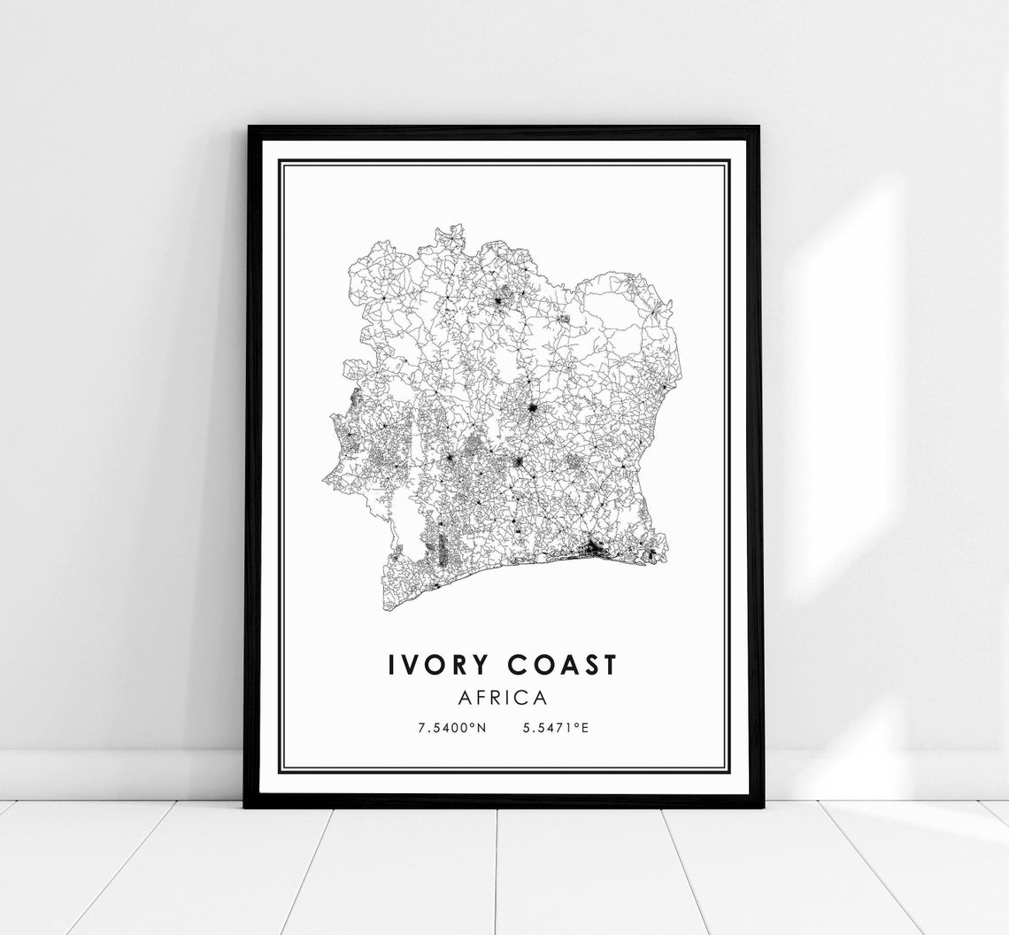 Ivory Coast Africa Map Travel Poster