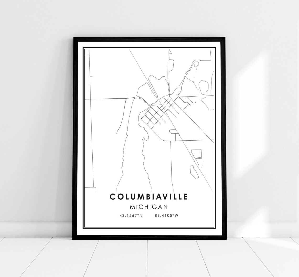 Columbiaville Michigan Minimalist Black White Street Map Poster