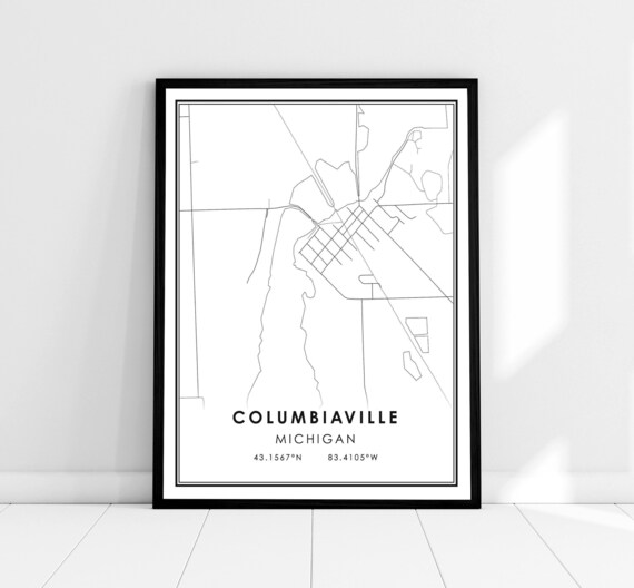 Columbiaville Michigan Minimalist Black White Street Map Poster