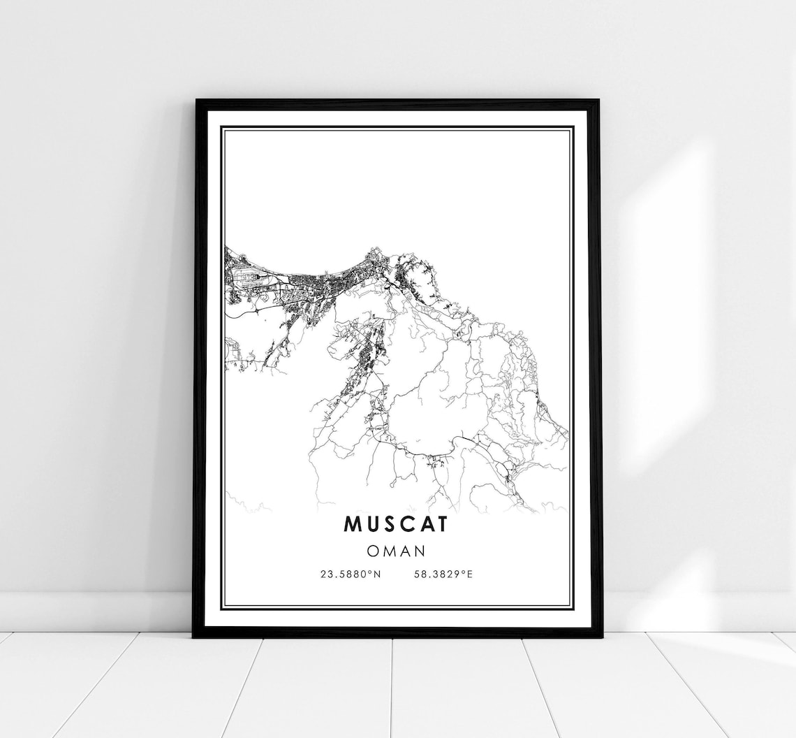 Muscat Map Art Print, Oman City Travel Poster