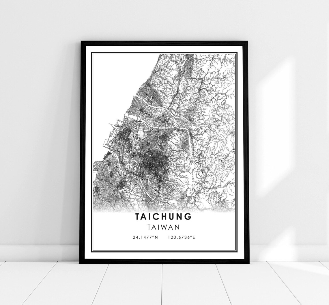 Taichung City Map Travel Poster, Taiwan Map Art