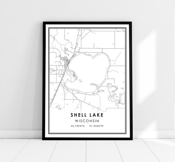 Shell Lake Map Print, Wisconsin Travel Poster