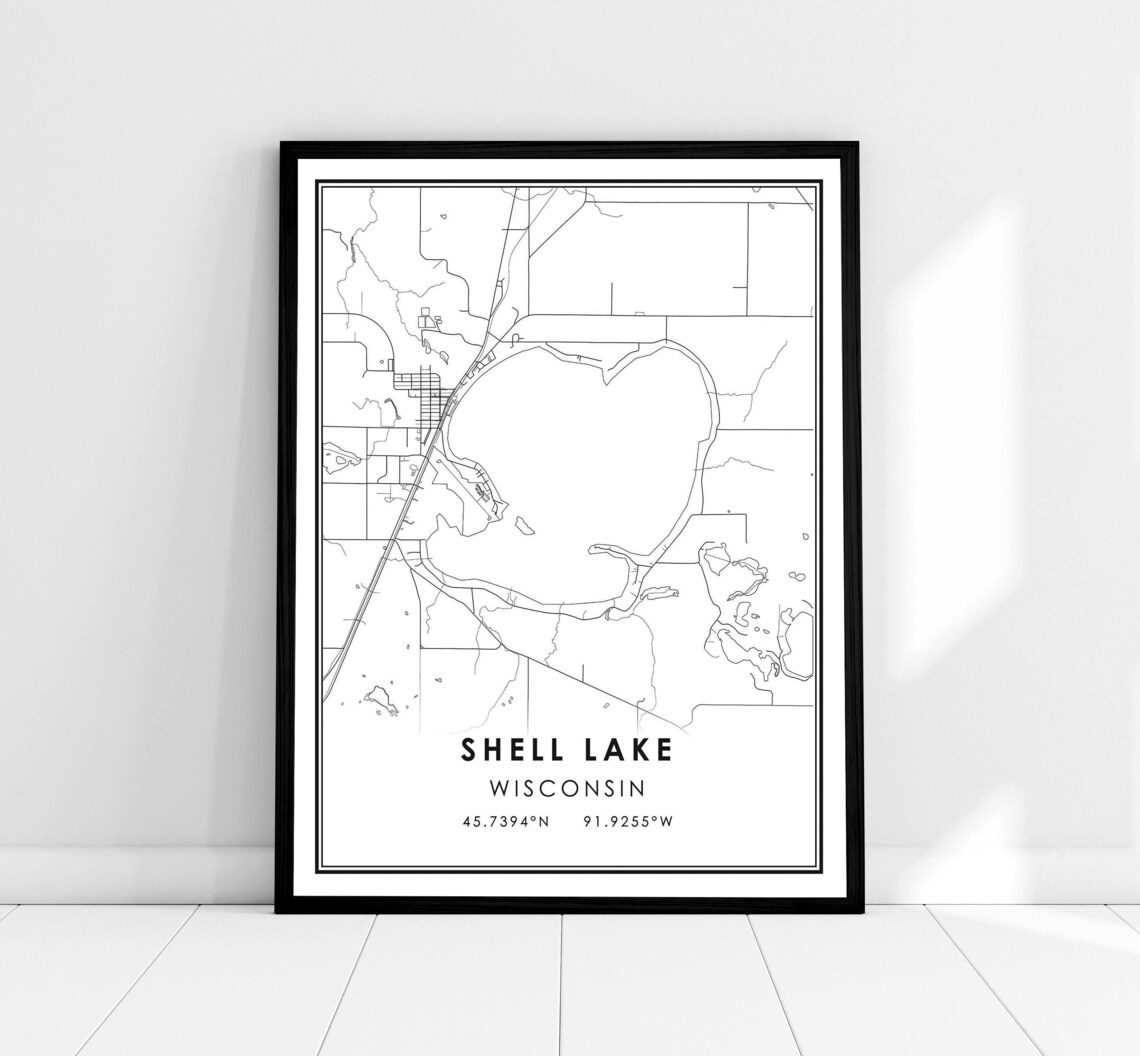 Shell Lake Map Print, Wisconsin Travel Poster