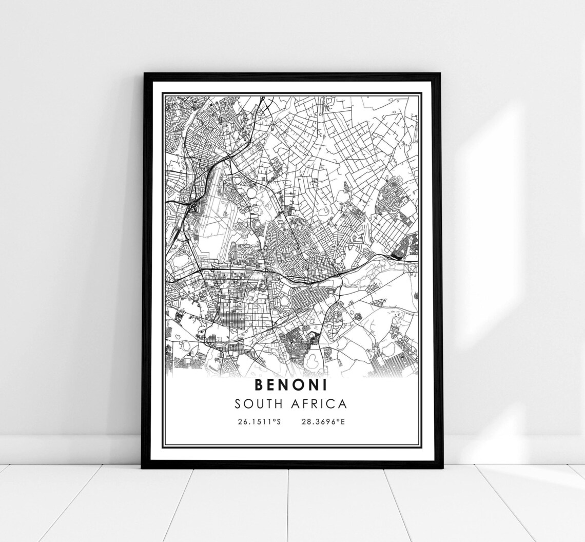 Benoni South Africa City Street Map Coordinates Line Art Poster