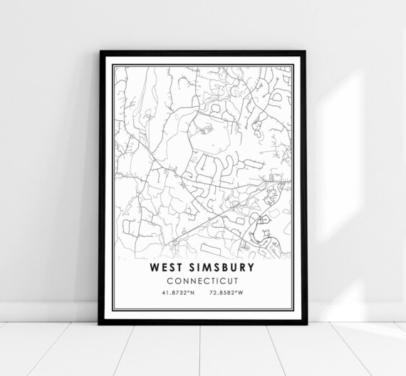 West Simsbury Connecticut Black and White City Map Poster Minimalist