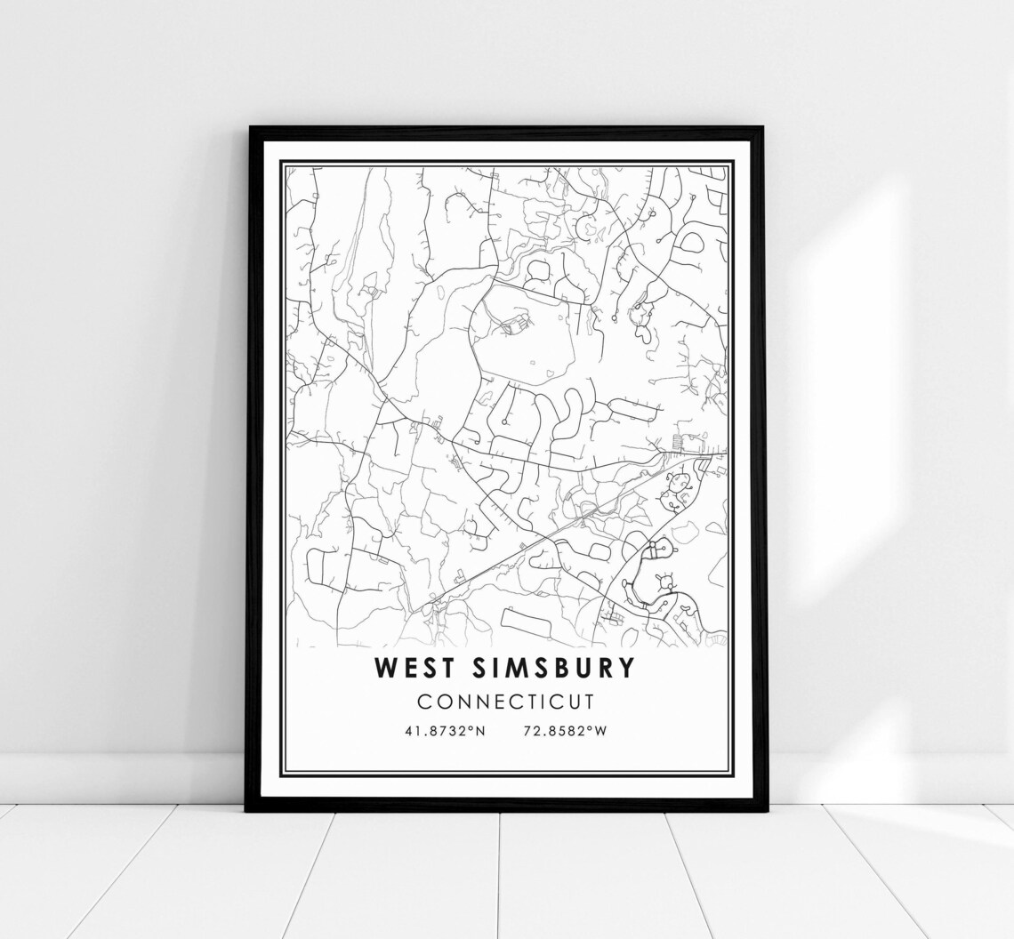 West Simsbury Connecticut Black and White City Map Poster Minimalist