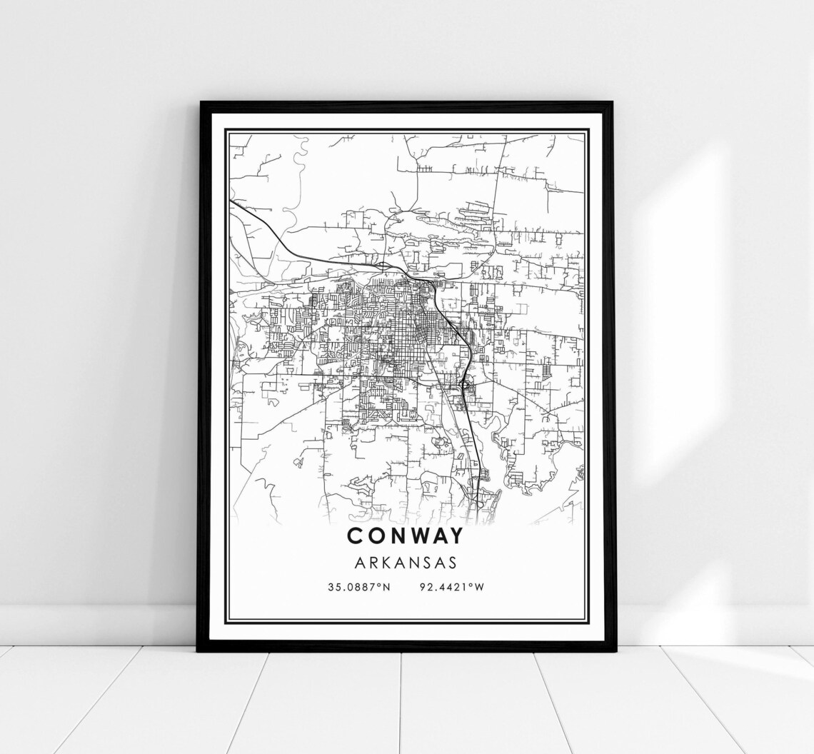 Conway Arkansas Map Print, City Travel Poster