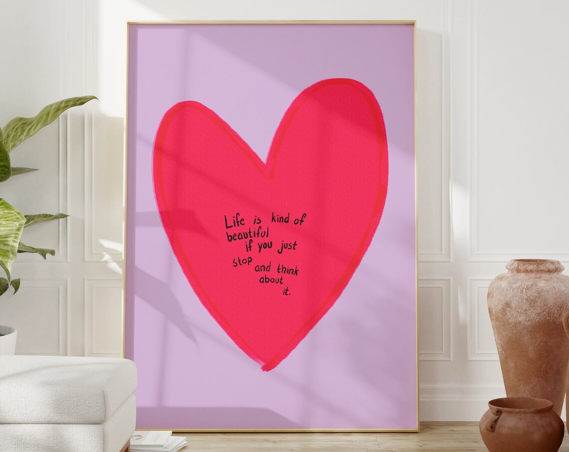Life Is Beautiful Heart Quote Art Print, Boho