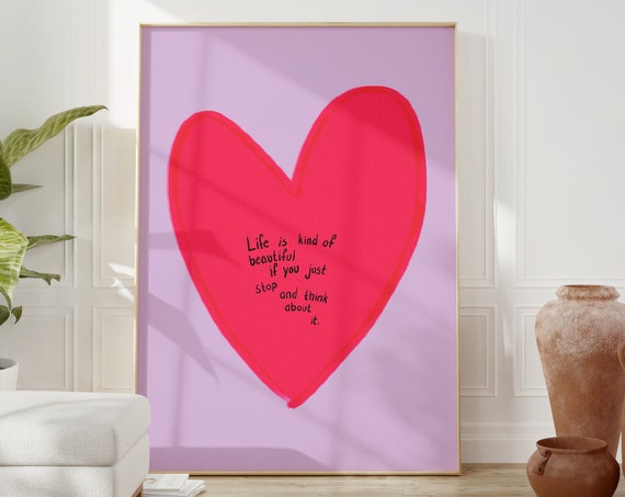 Life Is Beautiful Heart Quote Art Print, Boho