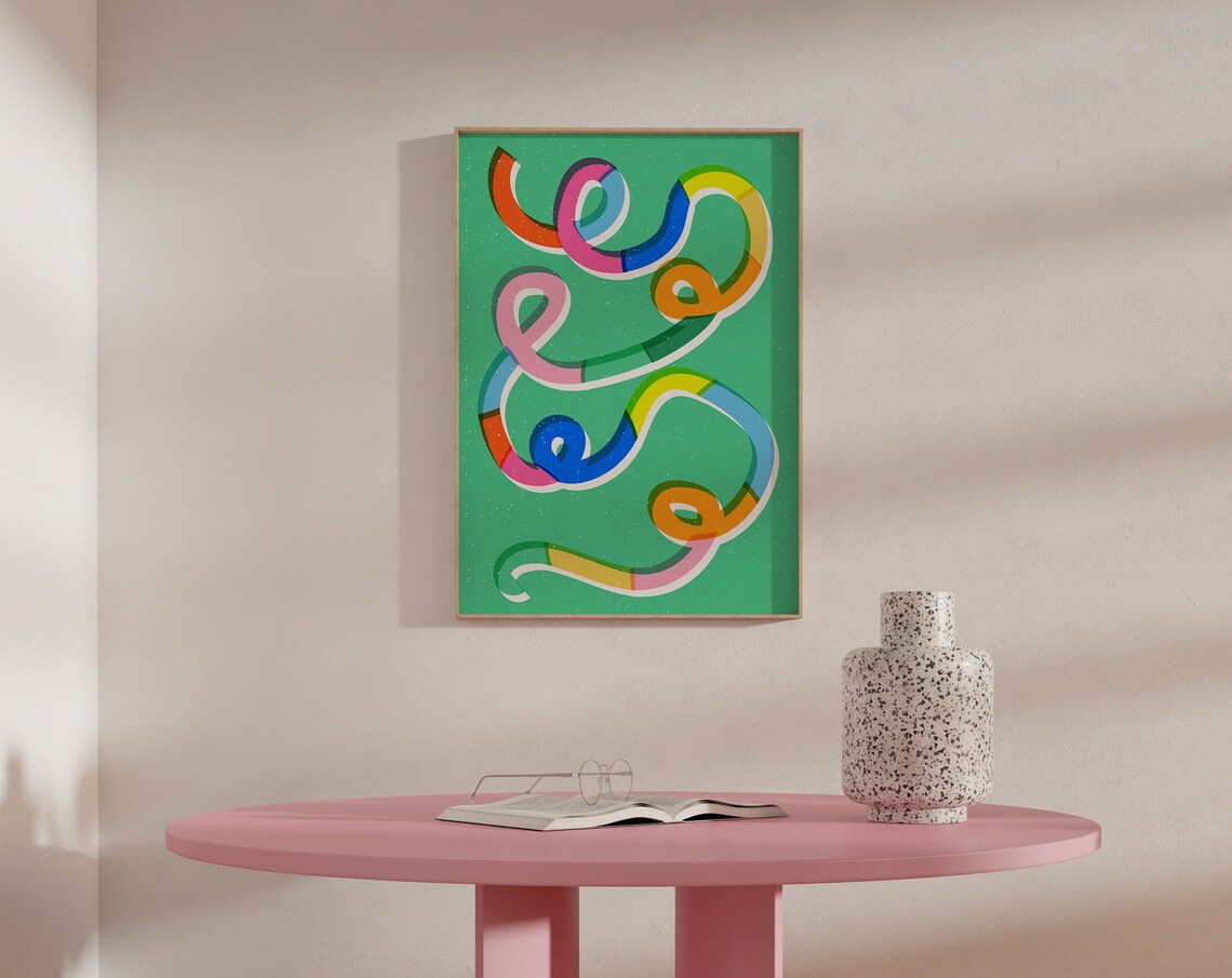Colorful Swirl Geometric Art Print Abstract Squiggle