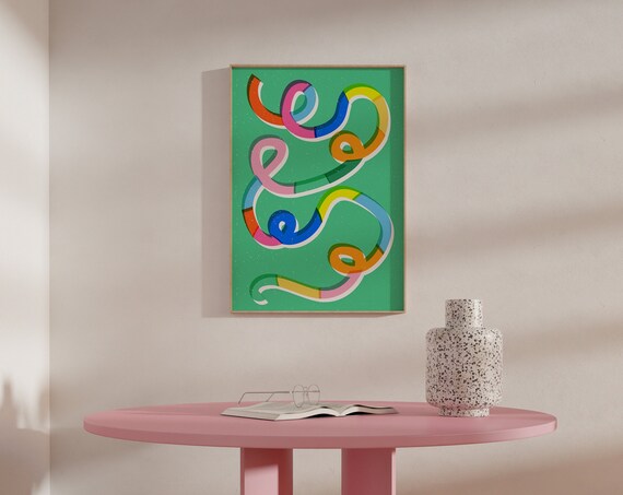 Colorful Swirl Geometric Art Print Abstract Squiggle