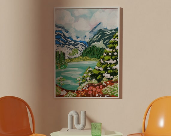 Colorful Winter Mountain Art Print Scenic Landscape Poster