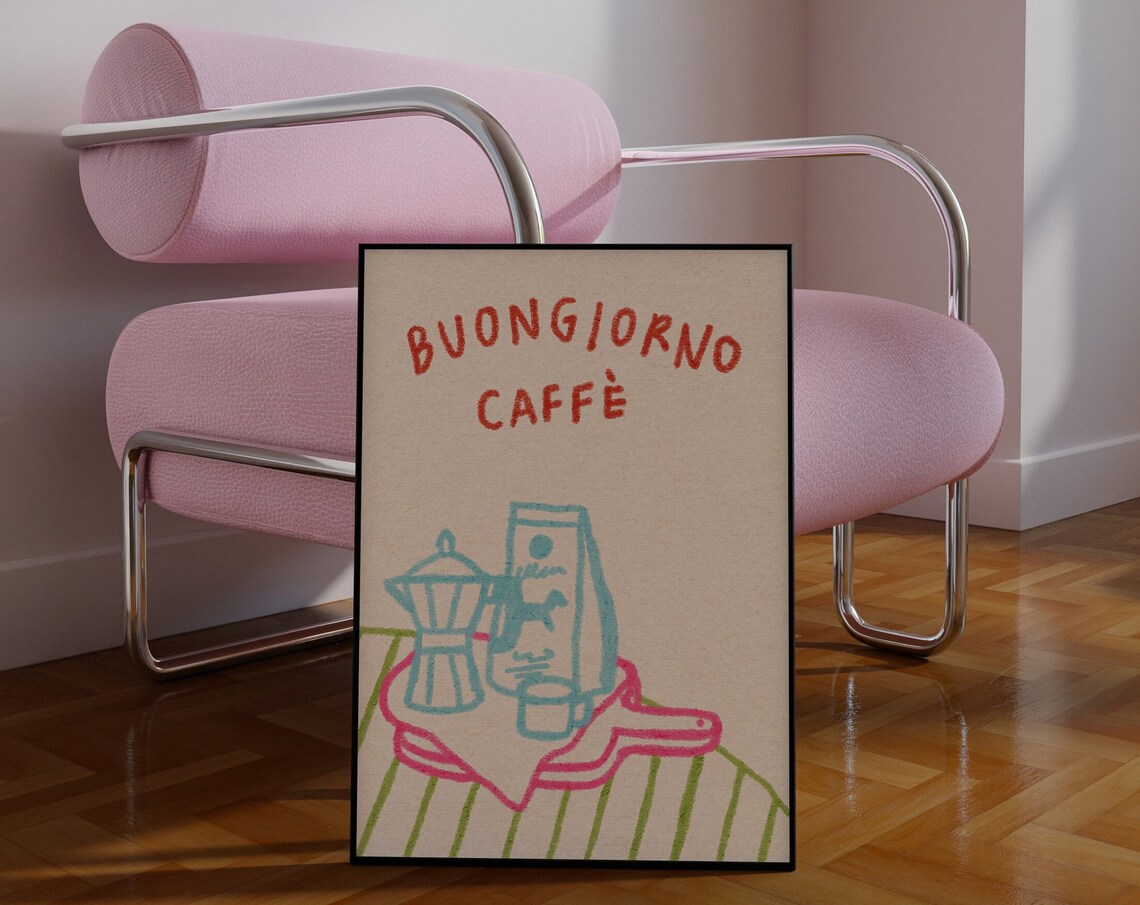 Buongiorno Caffe Moka Pot Doodle Italian Coffee Kitchen Wall Art