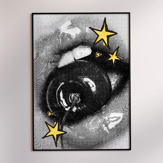 Cherry Lips Pop Art Print Retro Wall Decor Funky Cool Poster Gallery Home Trendy