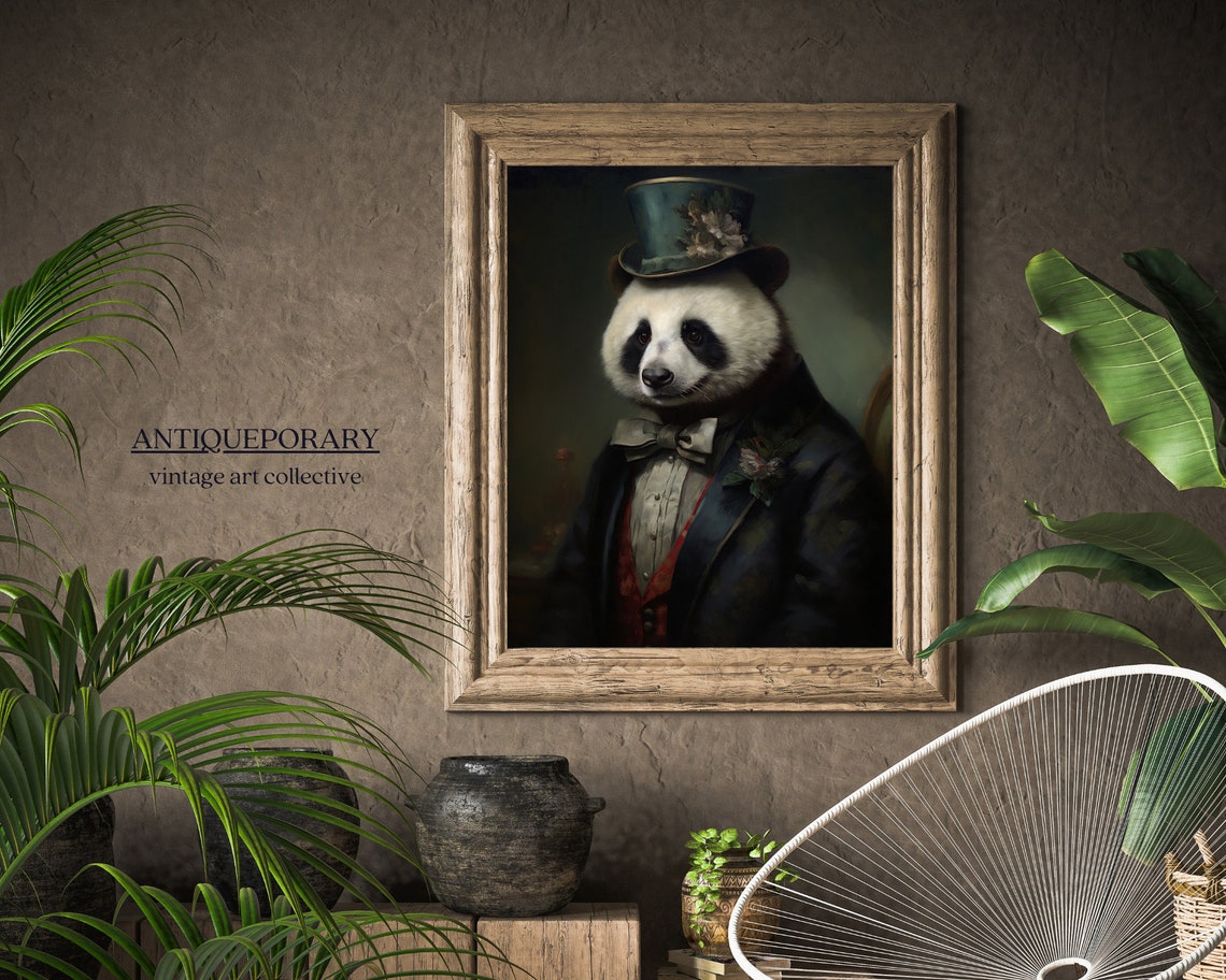Gentleman Panda in Top Hat and Tailored Suit Animal Portrait Print - Image 3