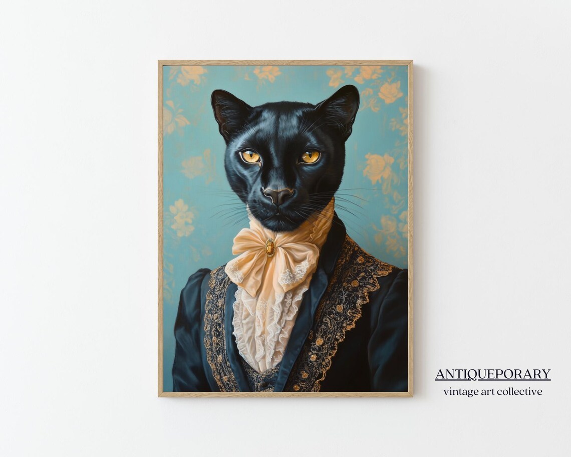 Royal Black Panther Portrait Gold Bow Vintage Victorian Poster - Image 8
