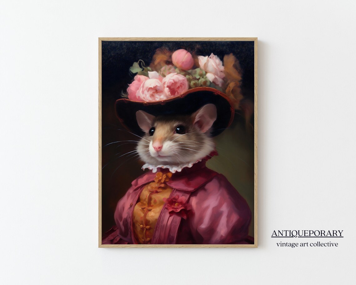 Royal Lady Mouse Portrait Pink Dress Rose Hat Victorian Poster - Image 7