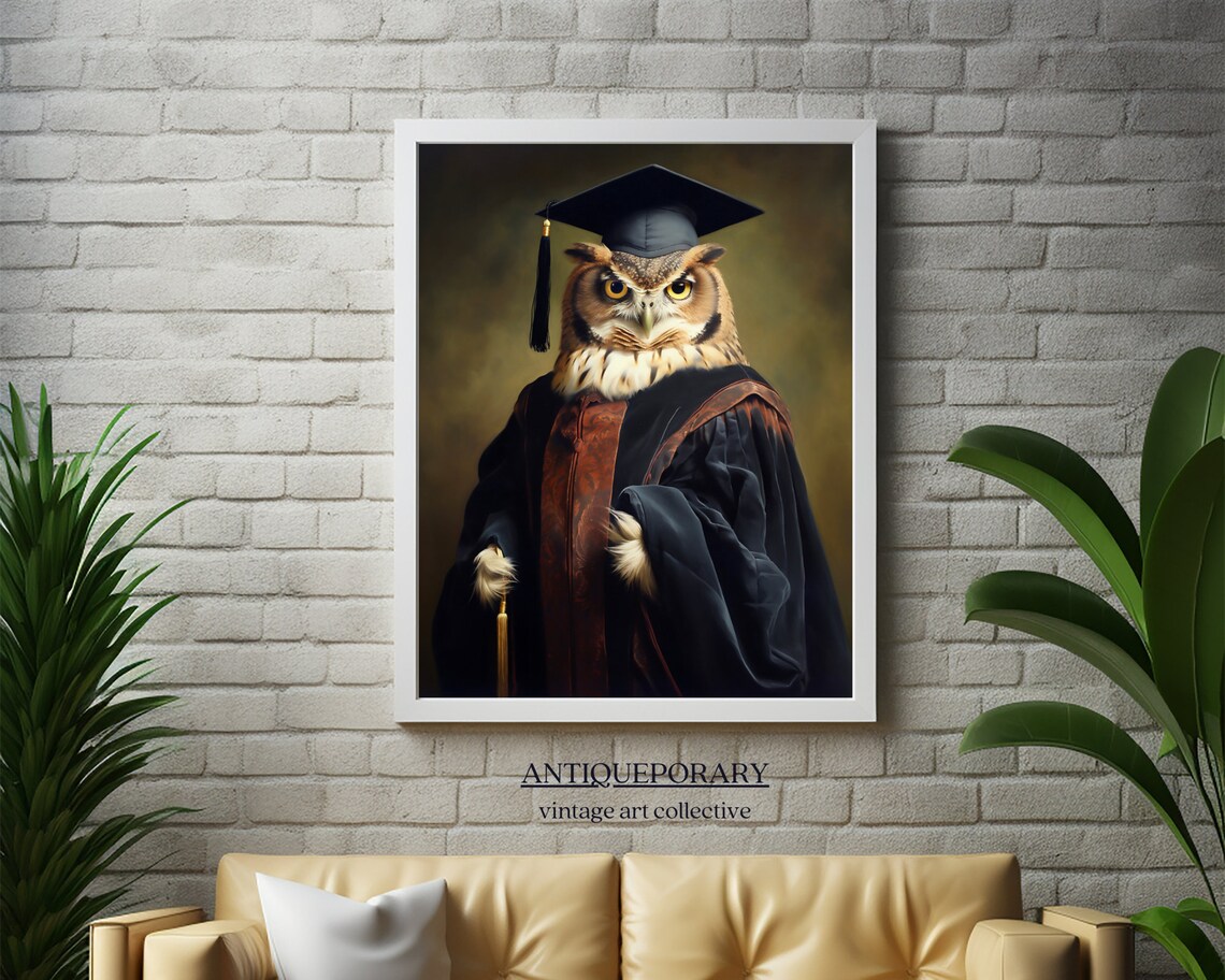 Owl Graduate in Cap and Gown Holding Diploma Portrait Poster - Image 4