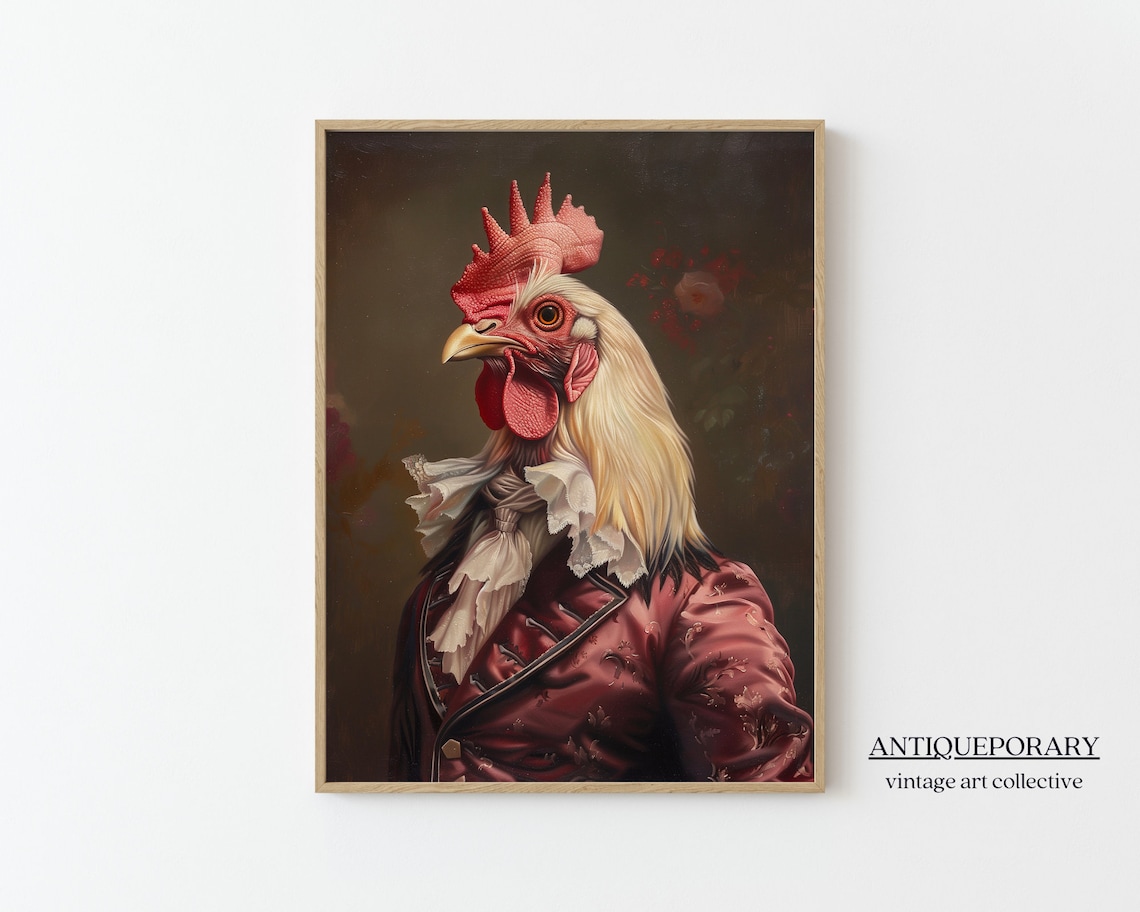 Rooster Red Satin Coat Lace Cravat Victorian Gentleman Portrait Poster
