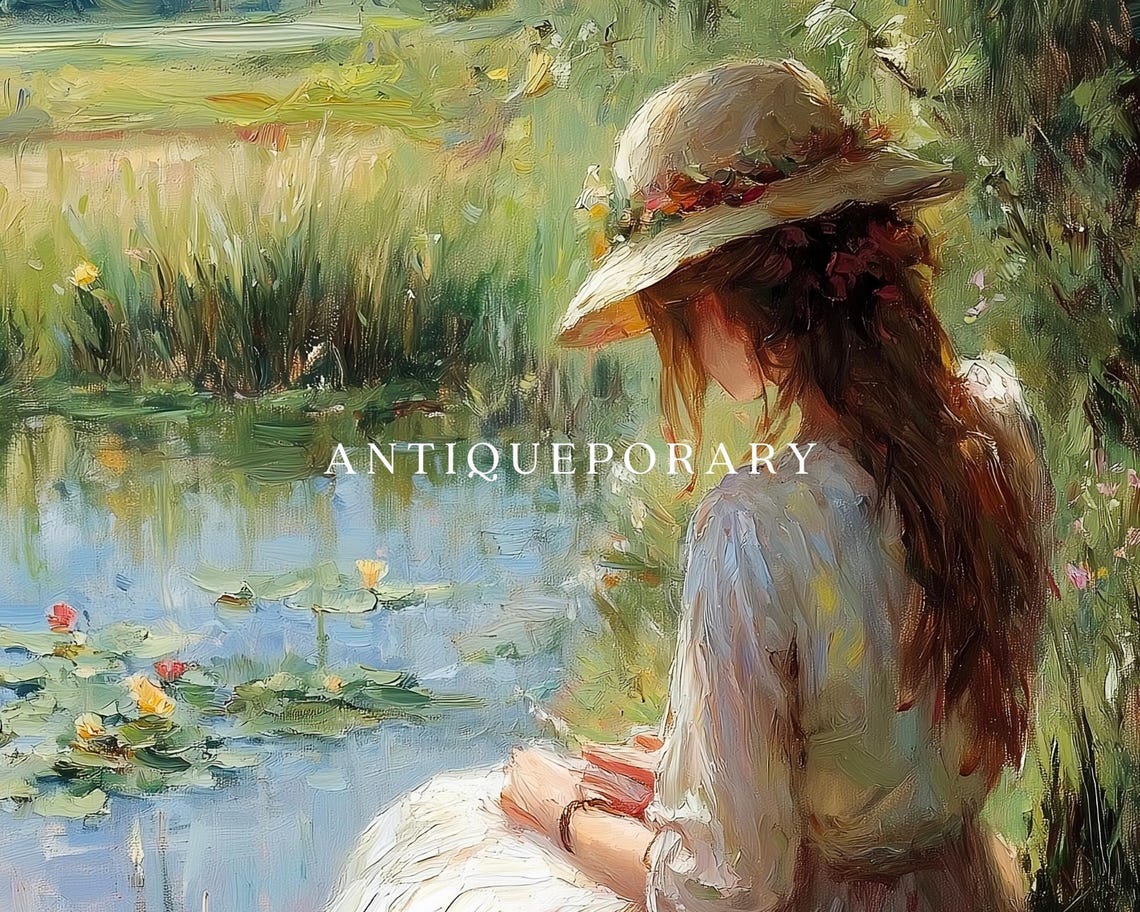 Woman Reading Book by Lily Pond Vintage Impressionist Poster - Image 3