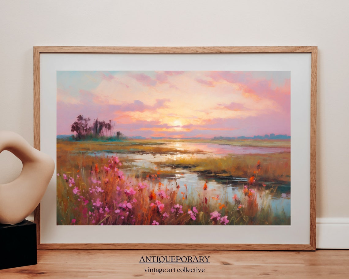 Wildflower Marsh Sunset Reflections Impressionist Landscape Poster - Image 4