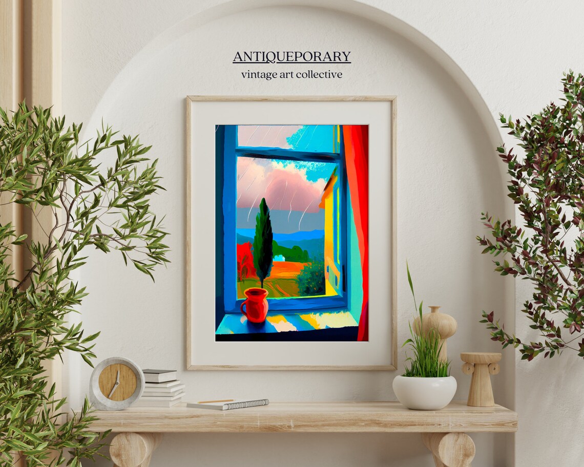 Colorful Window View Fauvist Painting Bold Blue Frame Red Jug Poster - Image 4