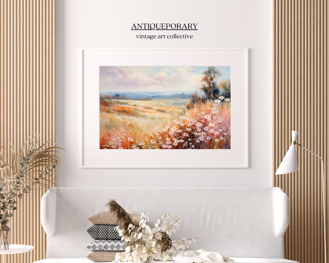 Wildflower Field Landscape Oil Painting Vintage Landscape Art Print Neutral Country Field Wall Art Rustic Farmhouse Decor Art - Image 6