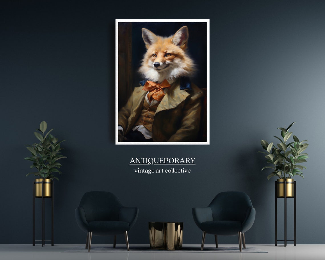 Royal Red Fox Gentleman Portrait Orange Bow Tie Vintage Poster - Image 7