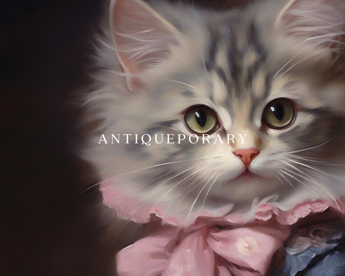 Baby Kitten Blue Victorian Dress Pink Bow Portrait Vintage Poster - Image 3