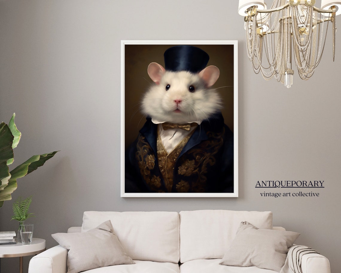 Dapper White Hamster in Top Hat Victorian Royal Pet Portrait Poster - Image 7