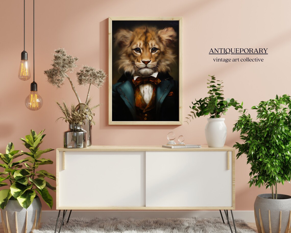 Lion Cub in Teal Victorian Suit Vintage Aristocratic Animal Portrait Poster - Image 5