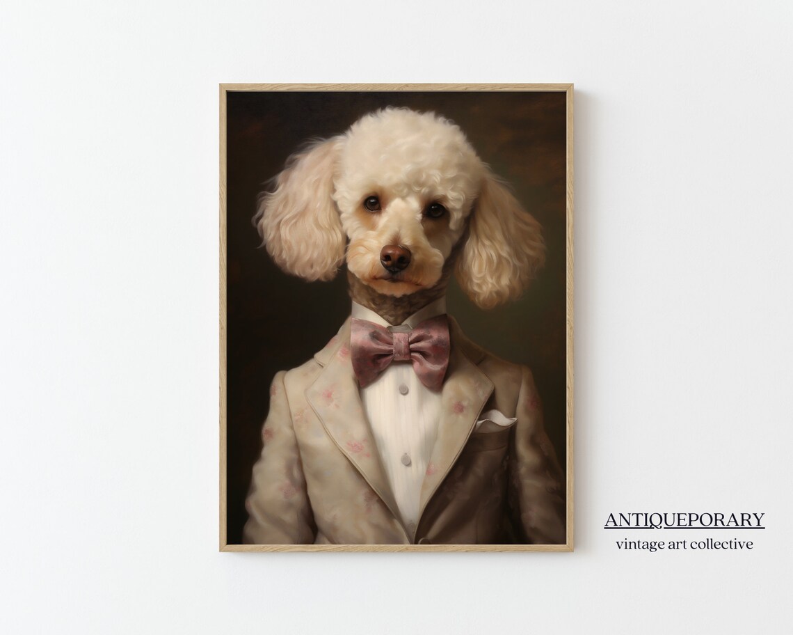 White Poodle Gentleman Royal Portrait Bow Tie Vintage Poster