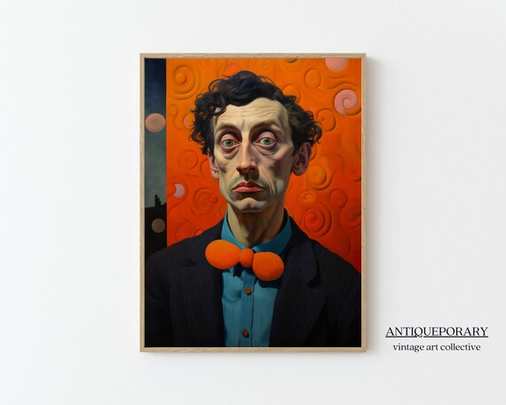 Man Portrait Painting Mid Century Modern Print Contemporary Fine Art Dark Moody Man Portrait Colorful Wall Art Modern Home Decor