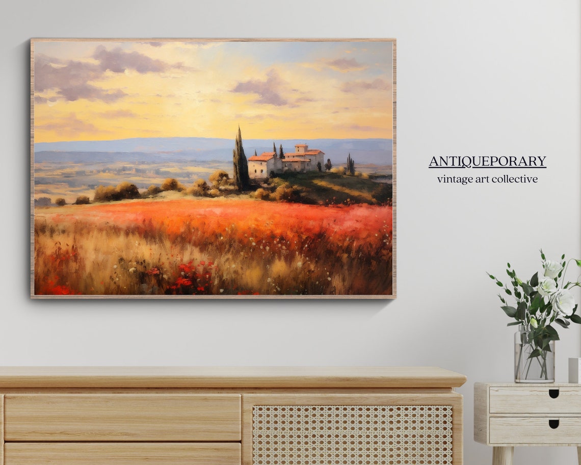 Italian Landscape Oil Painting Tuscany Landscape Print Toscana Art Print Vintage Art Print Italy Home Decor Farmhouse Decor - Image 4