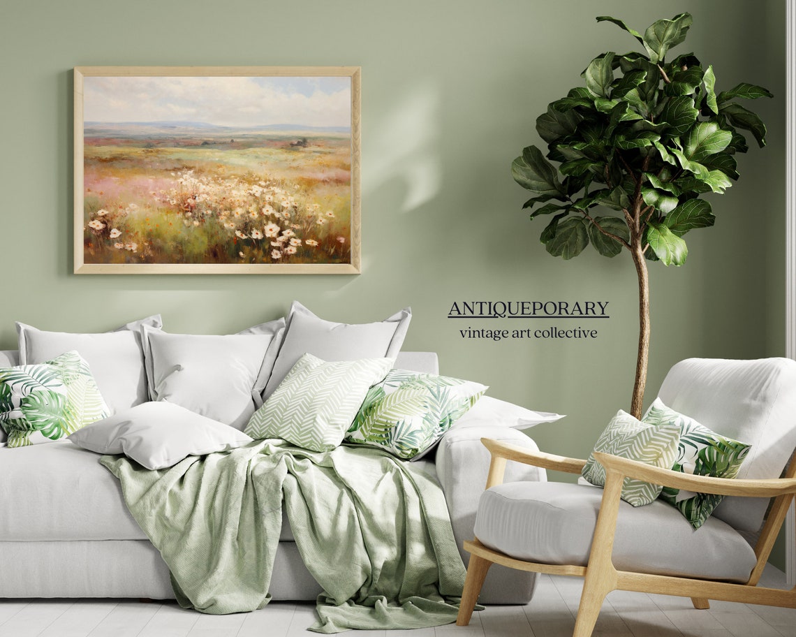 White Daisy Prairie Under Open Sky Vintage Wildflower Landscape Poster - Image 6