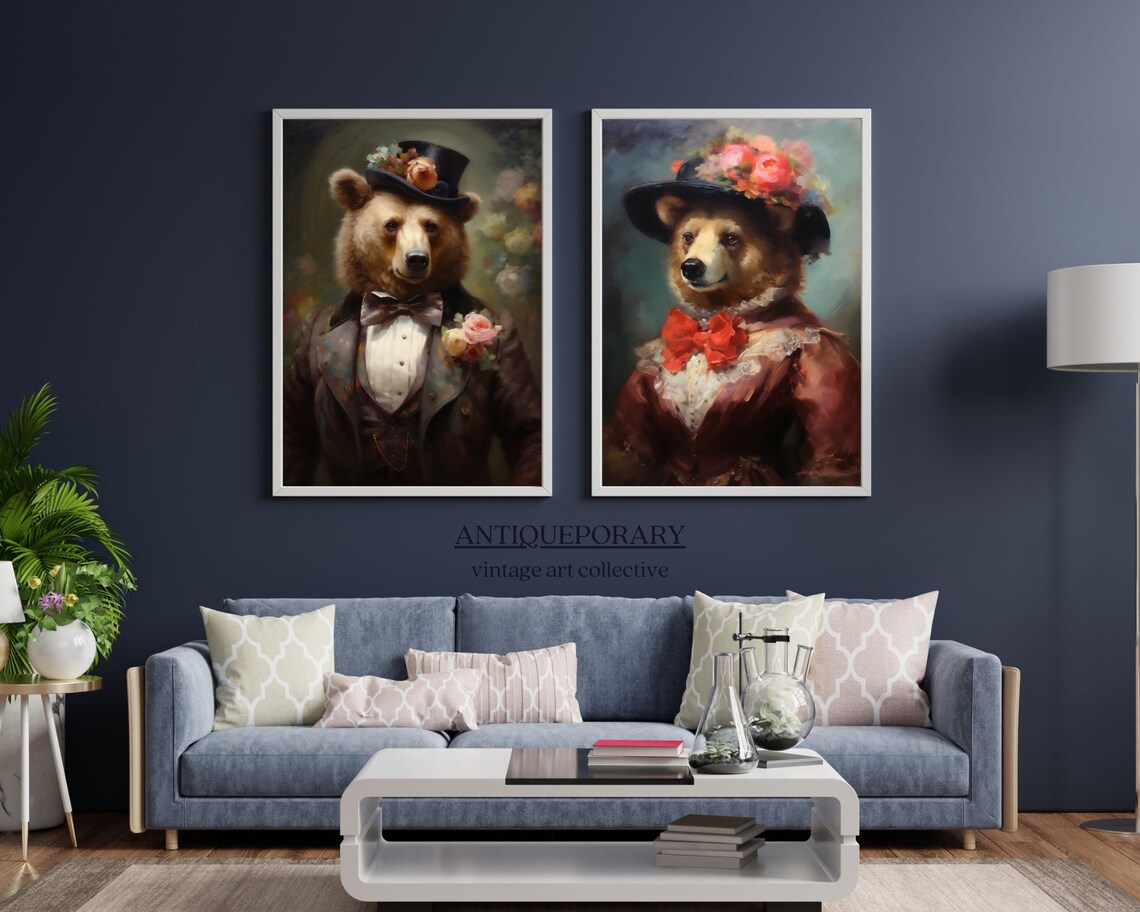 Dapper Bear Portrait Top Hat Tuxedo Victorian Animal Painting Poster - Image 4