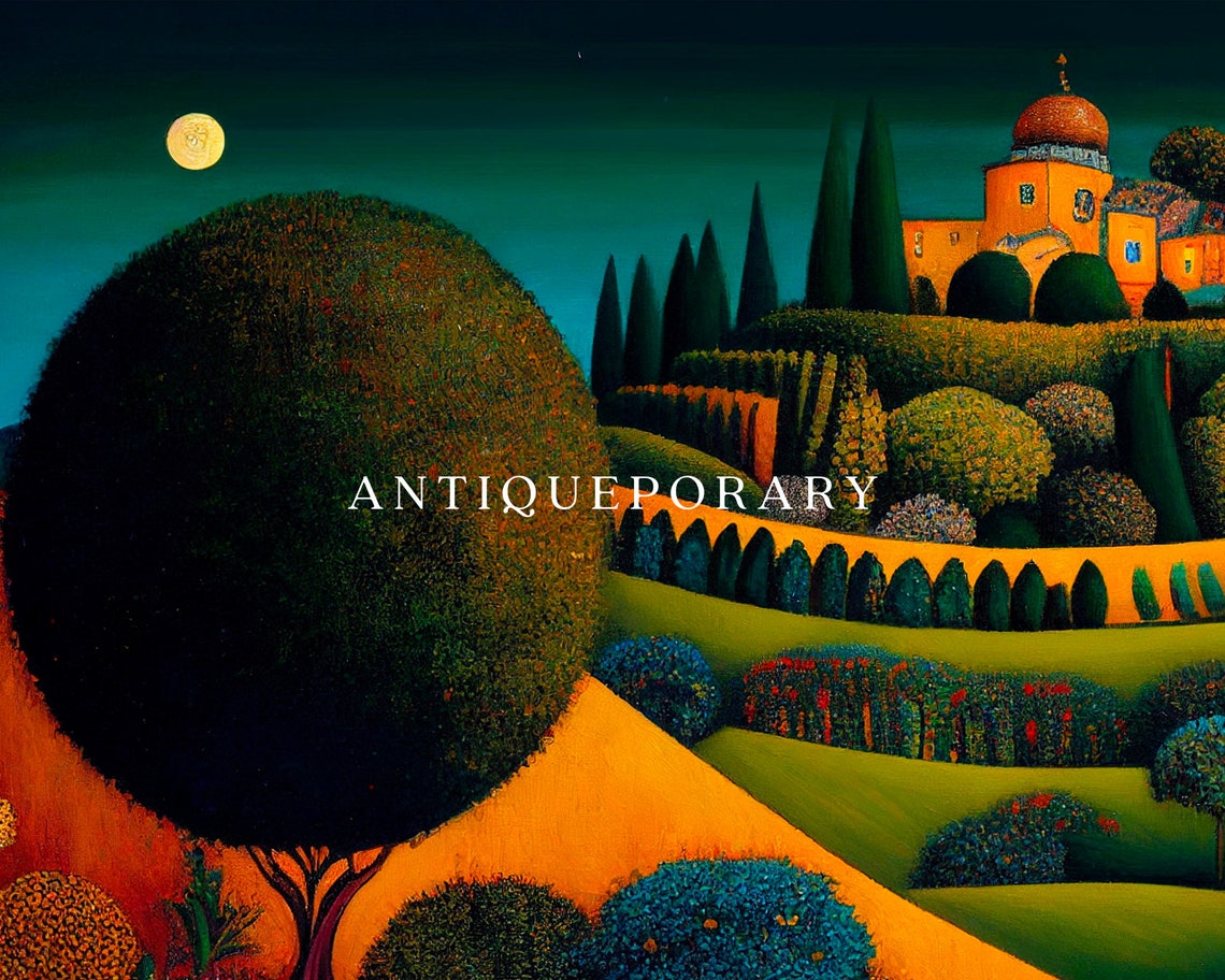 Moonlit Hilltop Town with Golden Dome Terraced Garden Poster - Image 3