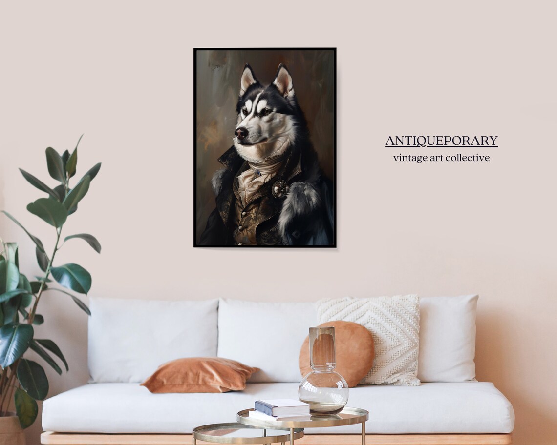 Noble Husky Dog Regal Coat Dark Vintage Animal Portrait Poster - Image 2