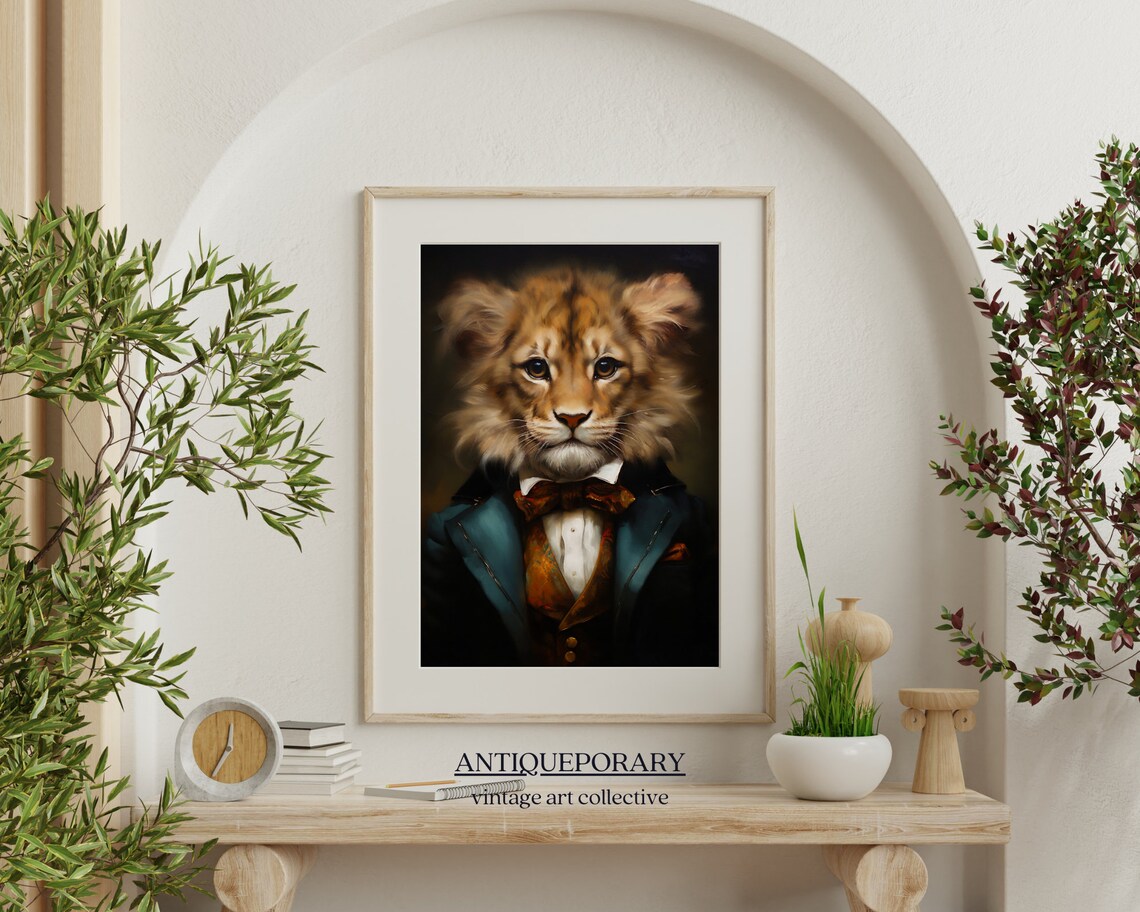 Lion Cub in Teal Victorian Suit Vintage Aristocratic Animal Portrait Poster - Image 6