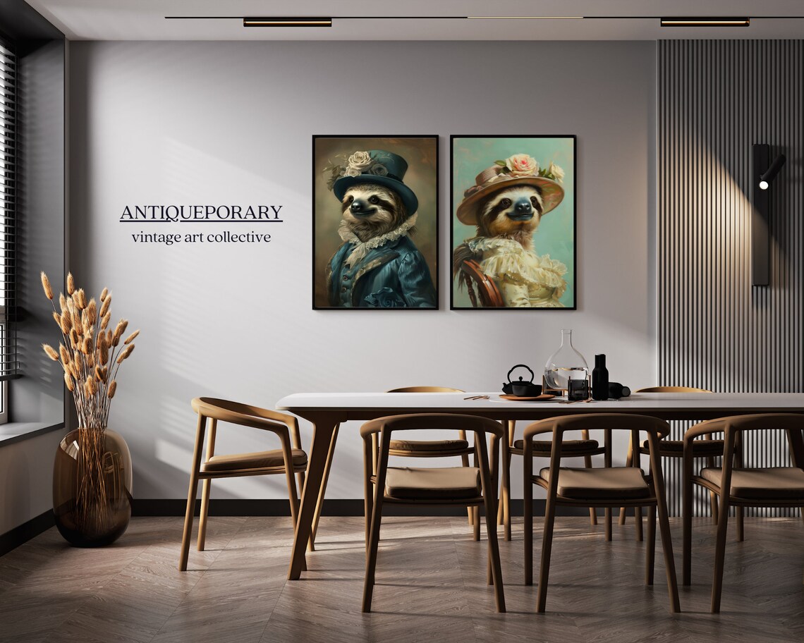 Sloth Lady in a Floral Hat and Ruffled Cream Victorian Dress Poster - Image 5
