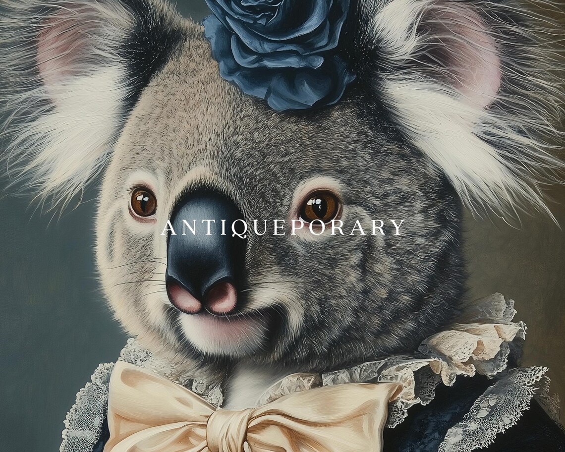 Royal Lady Koala in Navy Victorian Dress Animal Portrait Poster - Image 3