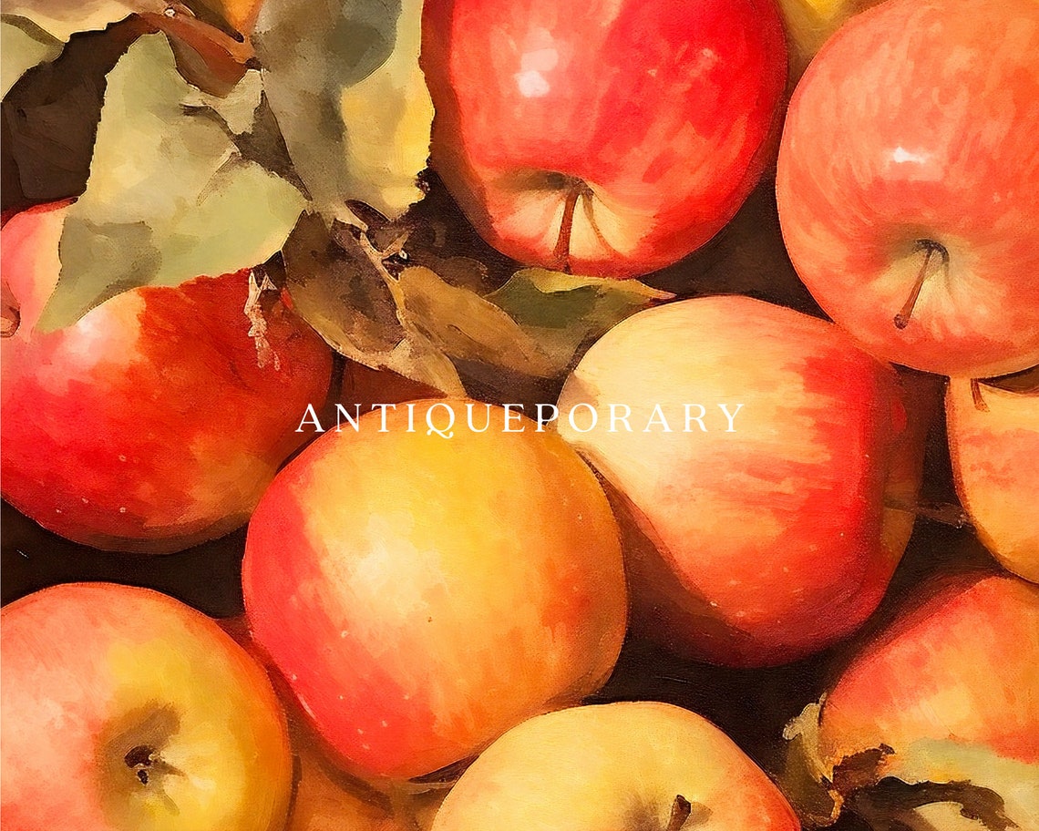Apples Still Life Oil Painting Vintage French Still Life Neutral Fruit Oil Painting Country Kitchen Art Rustic Farmhouse Wall Art - Image 3