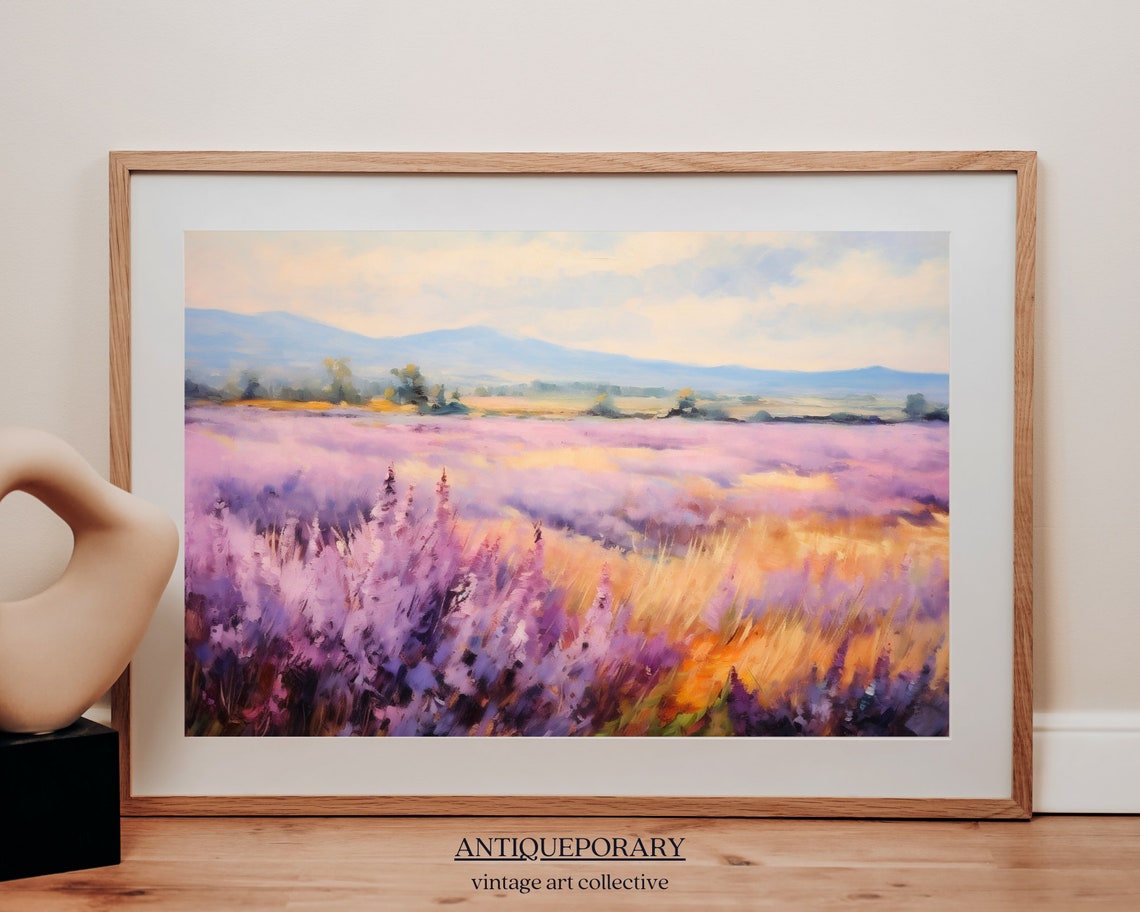 Blooming Lavender Field Sunset Impressionist Landscape Painting Poster - Image 4