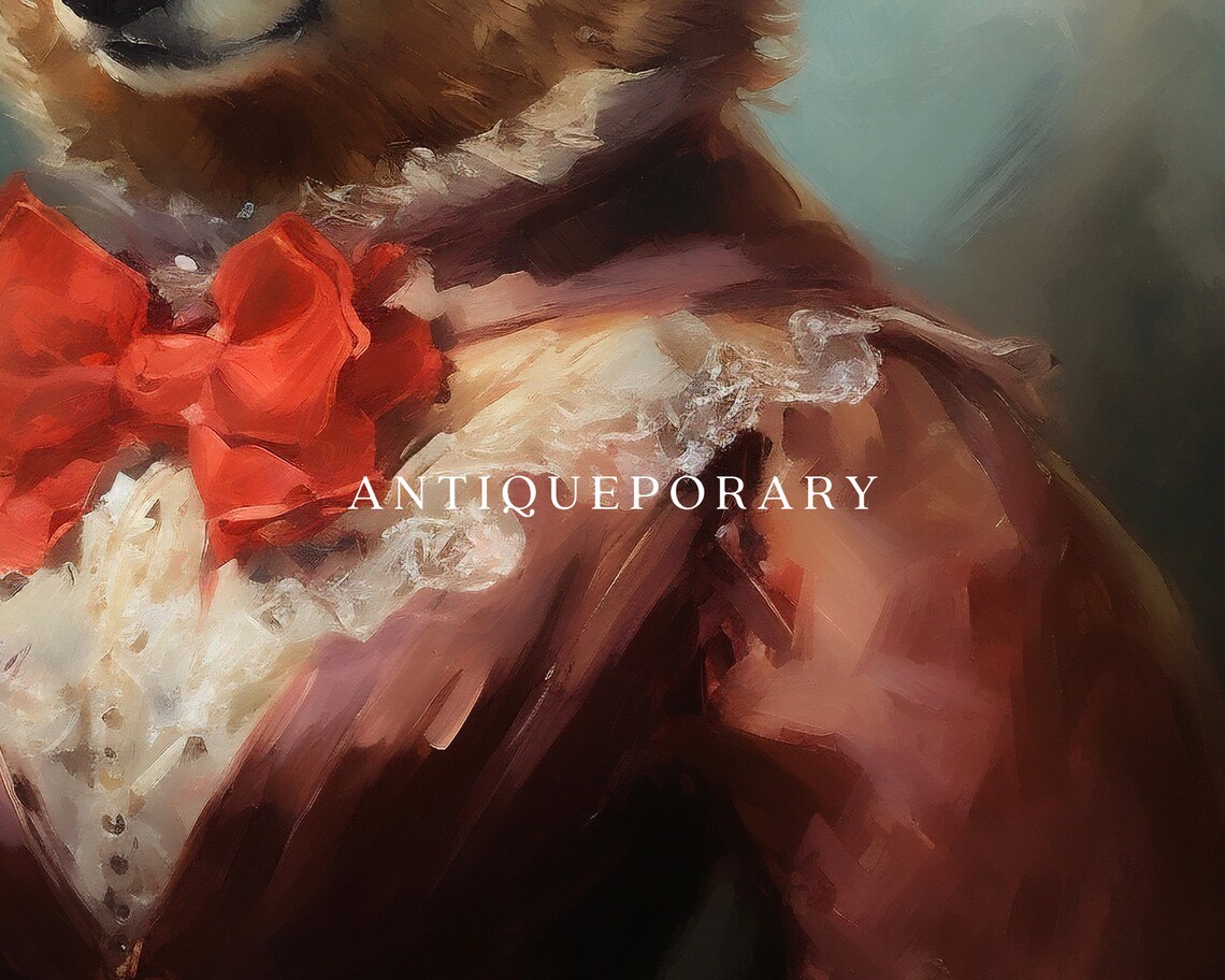 Bear Lady Vintage Portrait in Floral Hat and Red Dress Poster - Image 2
