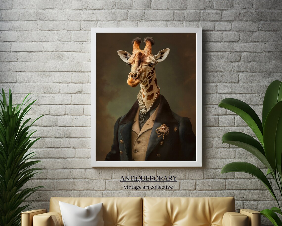 Dapper Victorian Giraffe Gentleman Oil Portrait Animal Art Poster - Image 2