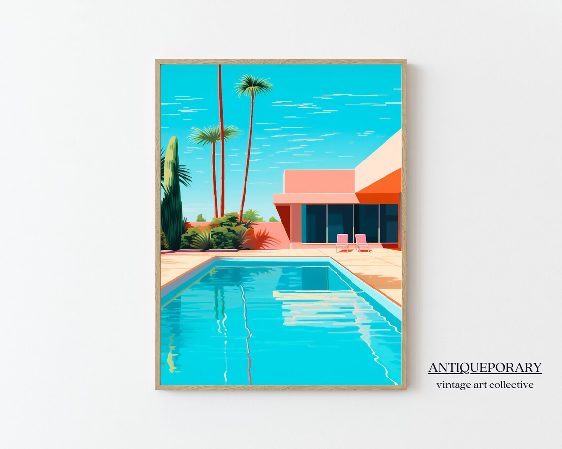 Mid Century Modern Pool House Palm Trees Retro Travel Poster - Image 7