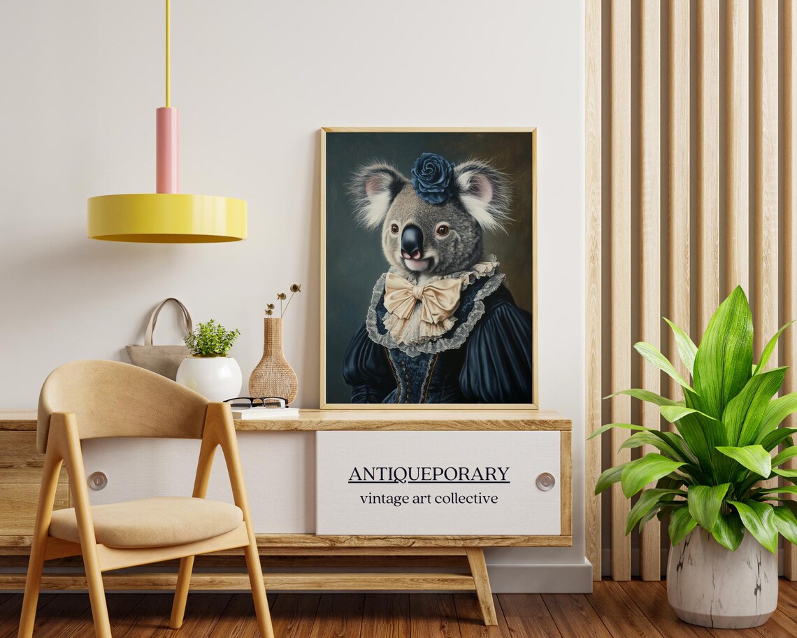 Royal Lady Koala in Navy Victorian Dress Animal Portrait Poster - Image 4