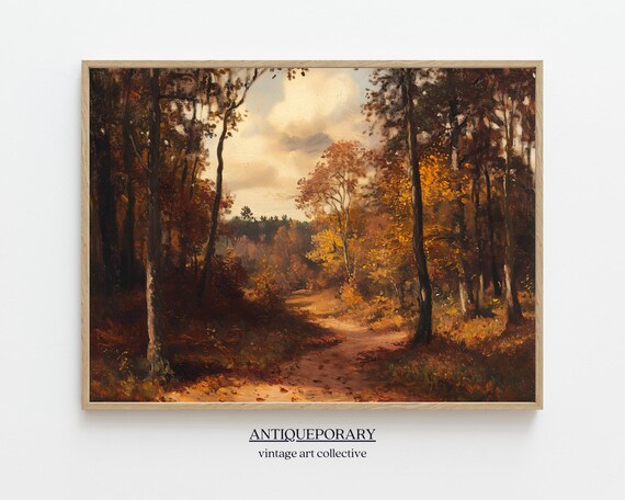 Muted Autumn Landscape Painting Vintage Autumn Print Moody Countryside Art Rustic Warm Tone Print Neutral Earth Tone Wall Decor