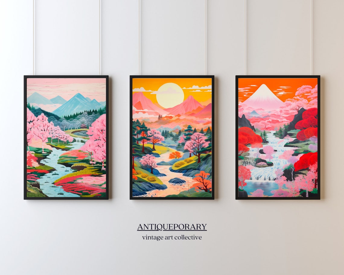 Mount Fuji with Crimson Maple Trees Waterfall Japanese Poster - Image 4