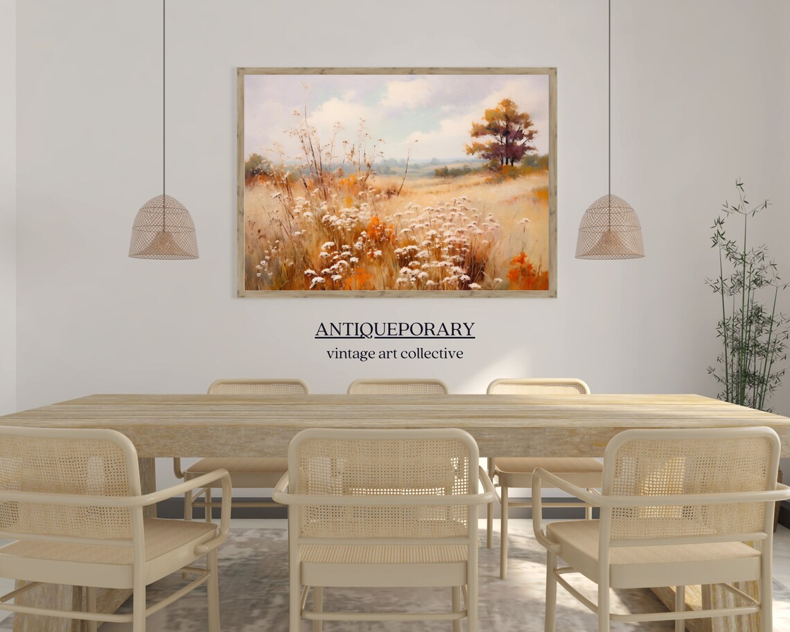 Golden Autumn Meadow Wildflowers Vintage Landscape Oil Painting Poster - Image 4